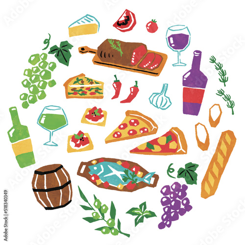 illustration of wine and dish