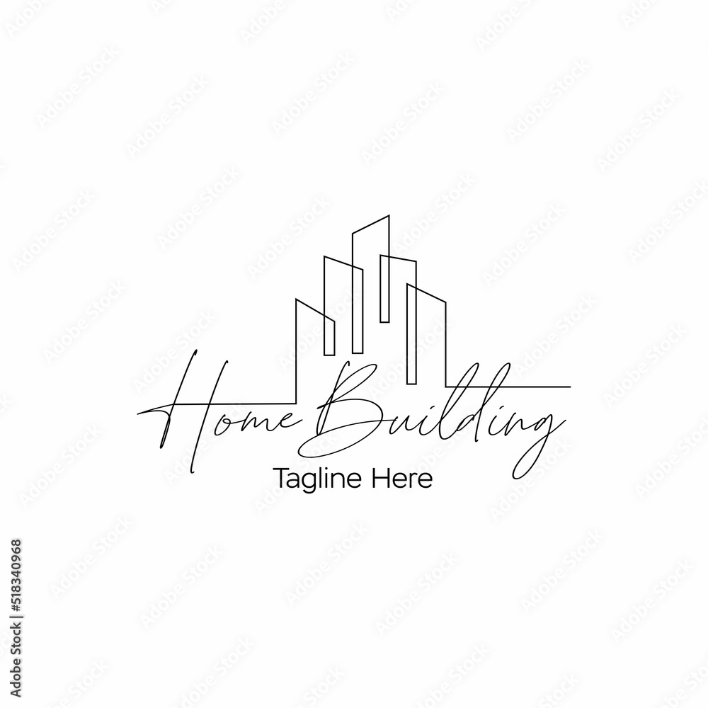 line art letter text home building logo design
