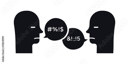 Bad swear talk speech bubble two person hand draw style, obscene behavior, broken communication. Vector 10 eps