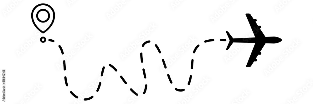 Airplane line dotted path. Plane flight route with start point and dotted line trace. Travel and tourism concept. Vector illustration isolated on white background. Airplane line dotted path. Plane flight route with start point and dotted line trace. Travel and tourism concept. Vector illustration isolated on white background.