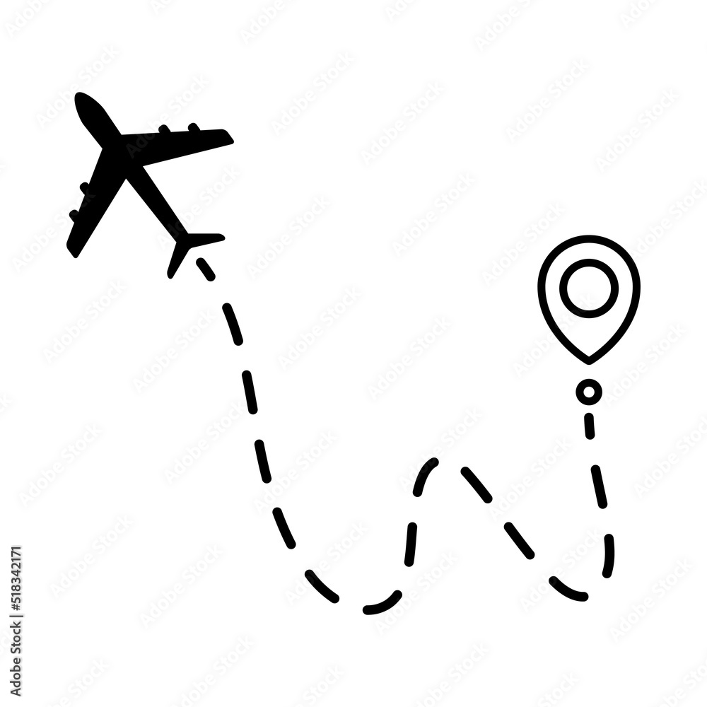 Airplane line dotted path. Plane flight route with start point and dotted line trace. Travel and tourism concept. Vector illustration isolated on white background. Airplane line dotted path. Plane flight route with start point and dotted line trace. Travel and tourism concept. Vector illustration isolated on white background.