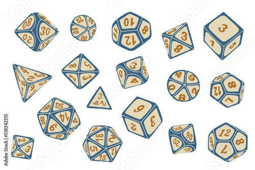 Vector icon set of dice for boardgames in doodle style retro color