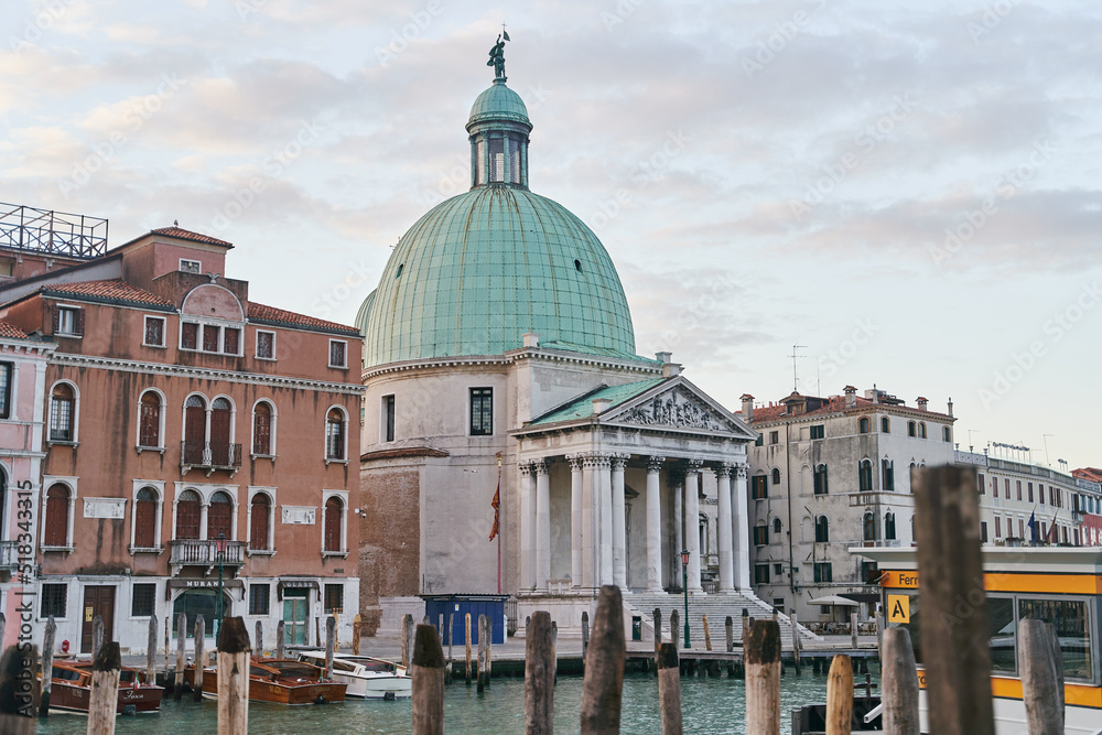 Venice, Italy - 10.12.2021: View of San Simeone Piccolo church on waterfront of the Grand Canal in Venice, Italy
