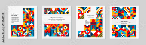 Cover design set bauhaus minimal 20s geometric style with geometry figures and shapes circle, triangle. square. Human psychology and mental health concept illustration. Vector 10 eps