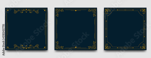 Set of Luxury square banner design template. Dark background color with line art frame. Usable for social media post, greeting card, cover, and web ads.