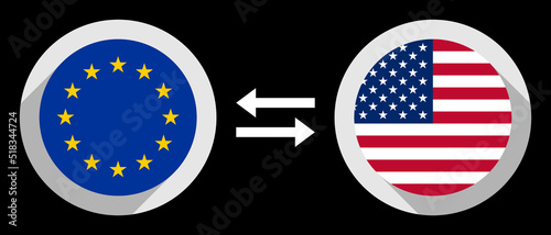 round icons with europe union and united states flags. eur to usd exchange rate concept photo