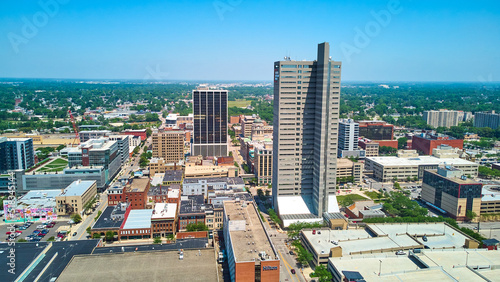 Aerial over downtown Fort Wayne  Indiana from south side