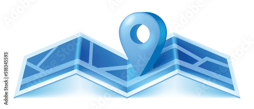 3D GPS locator pin, vector navigate location sign, paper city map, infographic store pictogram. Delivery destination concept, position mark icon, tracking mobile app clipart. Blue GPS locator badge