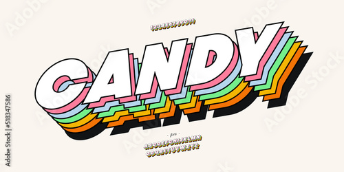 Vector candy color font 3d style modern typography for infographics, motion graphics, video, promotion, decoration, logotype, party poster, t shirt, book, animation, banner. 10 eps