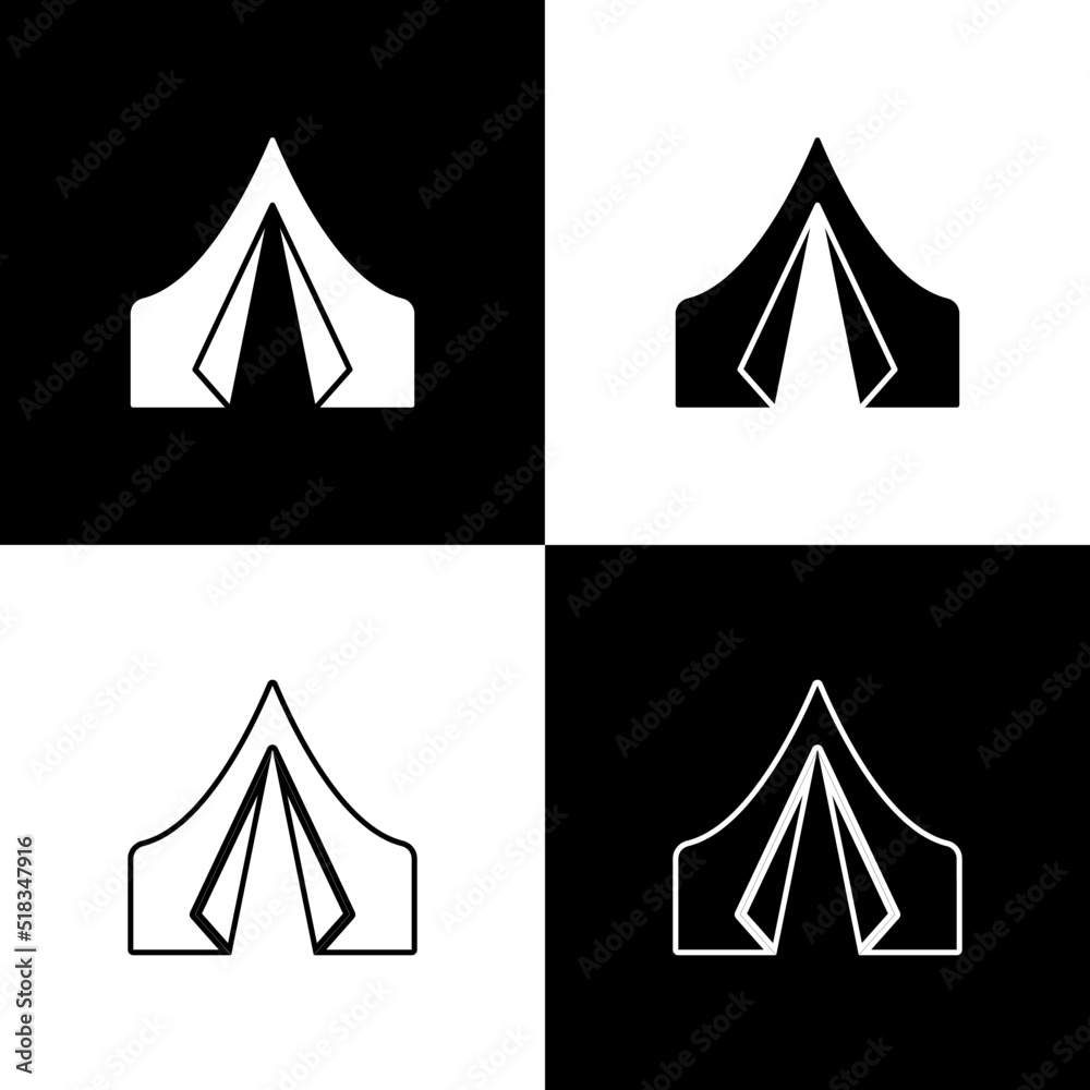 Set Tourist tent icon isolated on black and white background. Camping symbol. Vector Illustration Set Tourist tent icon isolated on black and white background. Camping symbol. Vector Illustration