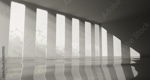 Flooded room with sunlight background.