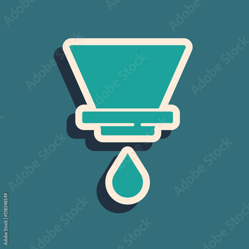 Green V60 coffee maker icon isolated on green background. Long shadow style. Vector
