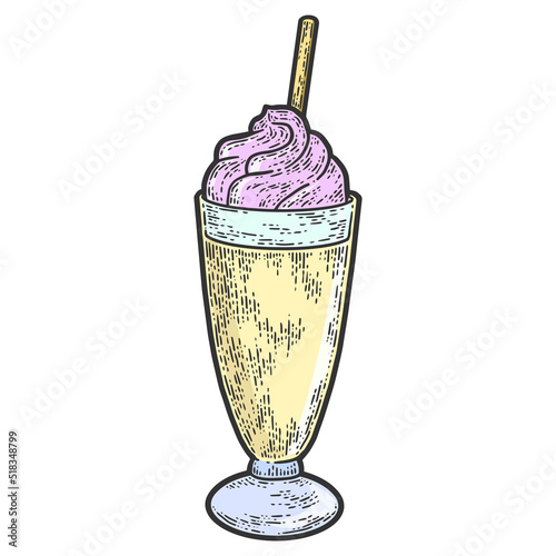 Milkshake. Imitation scratch board color. Sketch vector.