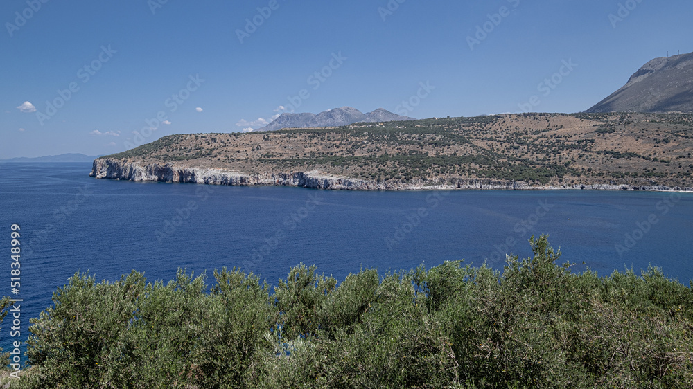 View of Messiniakis bay as seen from the way to the Caves of Diros, Pyrgos Dirou, Mani peninsula, Peloponnese, Greece