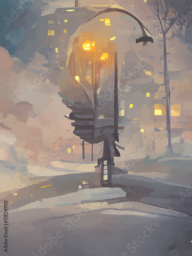 vintage street lamp in the night