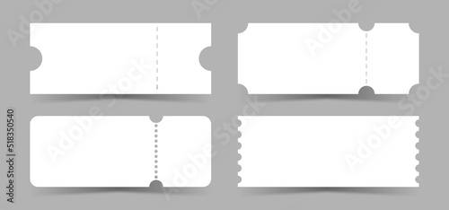 Set blank ticket template. Concert ticket, lottery coupons. Vector coupon	
