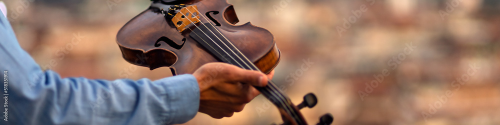Linkedin banner with an inspired musician holding a violin in his hand Linkedin banner with an inspired musician holding a violin in his hand