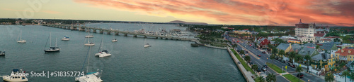 The city of St. Augustine at sundown with the Bridge of Lions. 