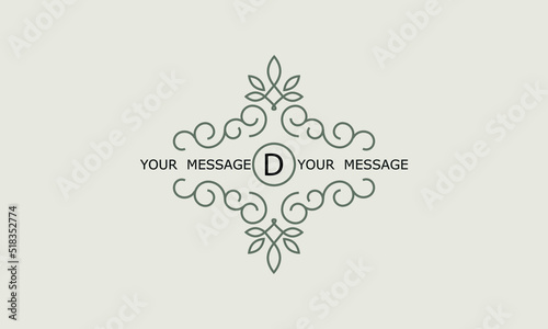 Luxury logo design for fashion, jewelry, hotel, resort, restaurant, corporate identity. Sophisticated ornament with letter D and place for text