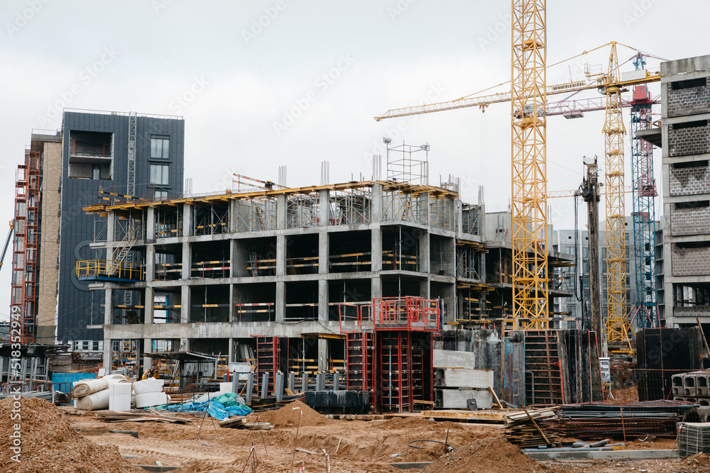 Naklejka premium Residential area with ecological and sustainable green residential buildings