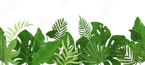 Tropical seamless border with palm leaves. 