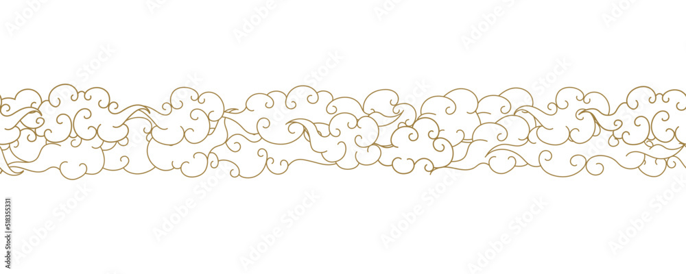 Tibetan sky seamless pattern elegant style gold line. Oriental traditional ornament for holiday card, invitation, party poster, flyer, decor element. Clouds in the sky. Vector 10 eps