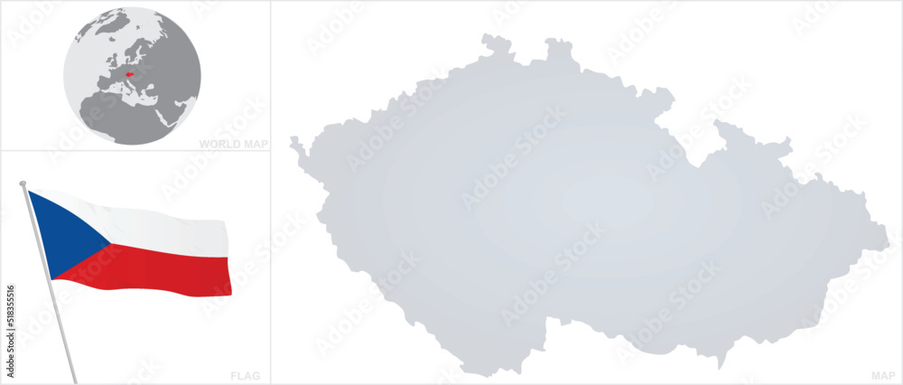 Czech map and flag. vector - obrazy, fototapety, plakaty 
