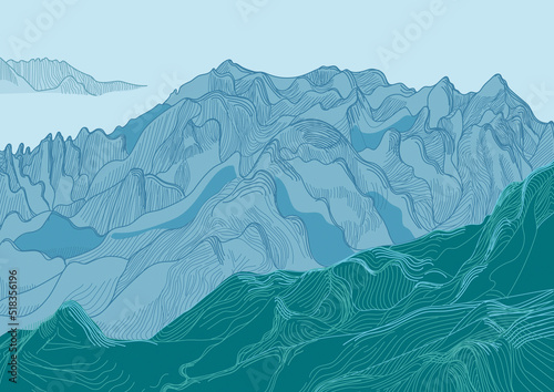 mountain range in grey and green colors