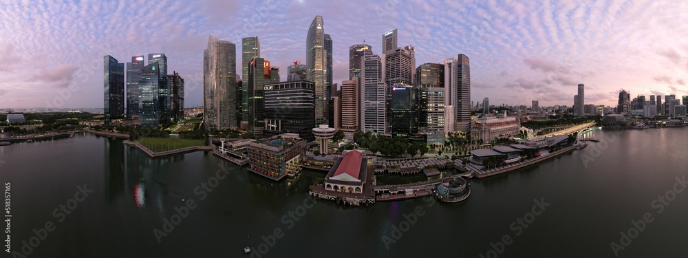 Marina Bay, Singapore: Aerial View of The Picturesque Marina Bay Sands Casino and Hotel, The Shoppes, Singapore Flyer and the Art Museum