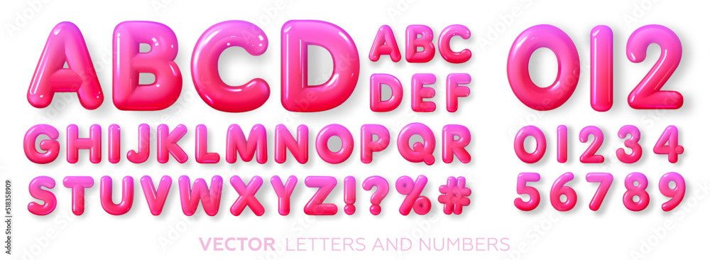 Bright, pink, gradient, glossy, plastic alphabet 3d. Realistic letters. Vector illustration Bright, pink, gradient, glossy, plastic alphabet 3d. Realistic letters. Vector illustration
