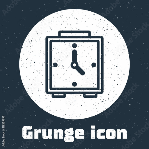 Grunge line Alarm clock icon isolated on grey background. Wake up, get up concept. Time sign. Monochrome vintage drawing. Vector