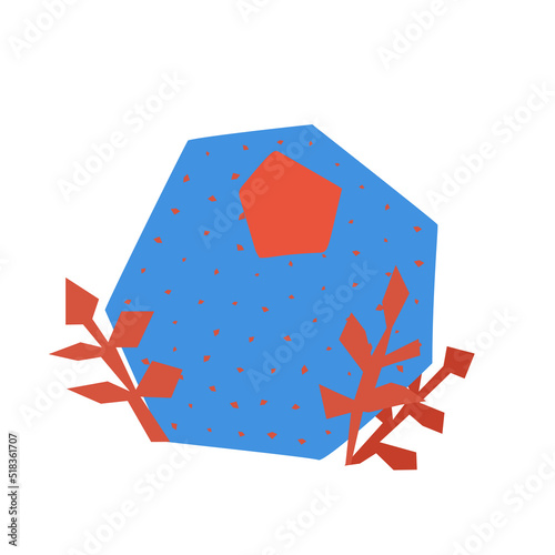 Bright letter O in cut out collage style. Hand drawing isolated vector illustration with herbs