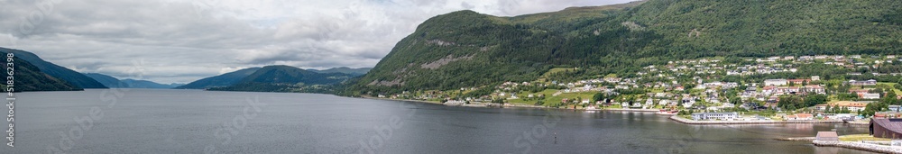 Nordfjordeid Panorama view from harbor Vestland in Norway (Norwegen, Norge or Noreg)