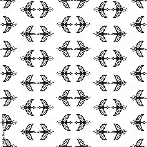 Seamless background Pixel art Bird. Graphics symbol. Vector pattern