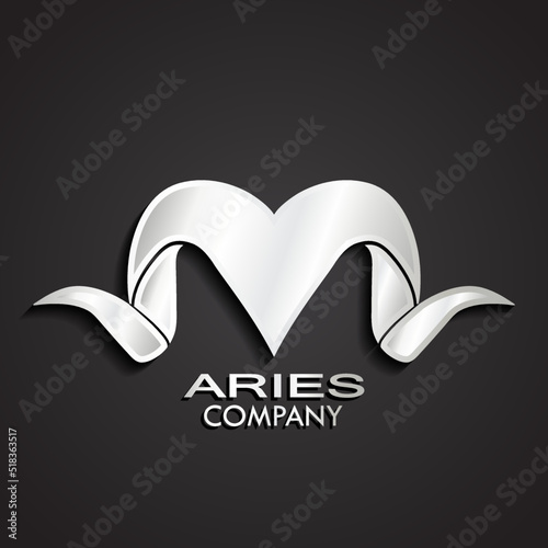 3d silver stylized aries horn logo