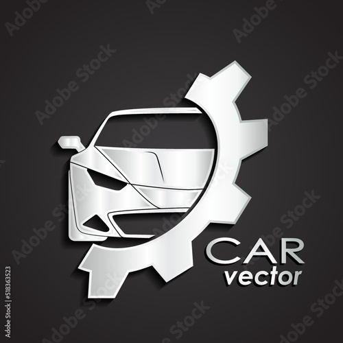 3d silver car and gear logo