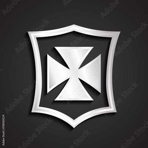 stylized silver shield with cross symbol