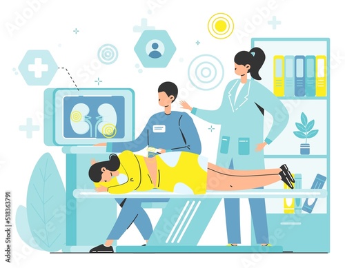 Kidney ultrasound procedure in medical lab vector