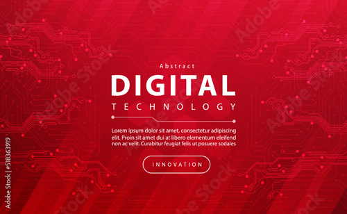 Digital technology banner red background concept with technology light effect, abstract cyber tech, innovation future data, internet network, Ai big data, lines dots connection, illustration vector