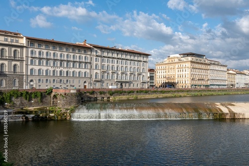 View of the Arno river in Florence and the Pescaia di Santa Rosa
