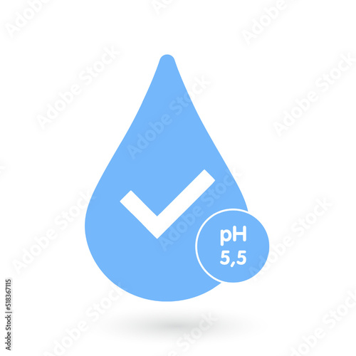 Neutral pH balance logo icon. Drop icon with pH 5.5. Vector