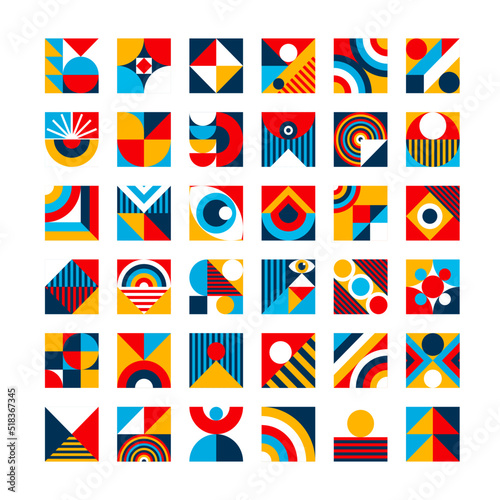 Abstract bauhaus template minimal 20s geometric style with geometry figures and shapes circle, triangle. square. Human psychology and mental health concept illustration. Vector 10 eps