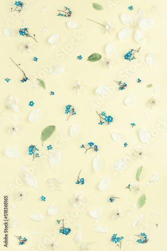 Summer fresh flowers on yellow background.