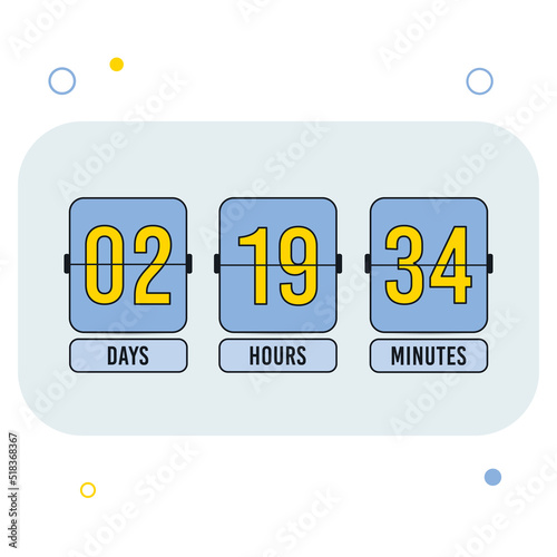 Clock counter. Countdown timer background for coming soon or under construction design. Flip business scoreboard display flat design