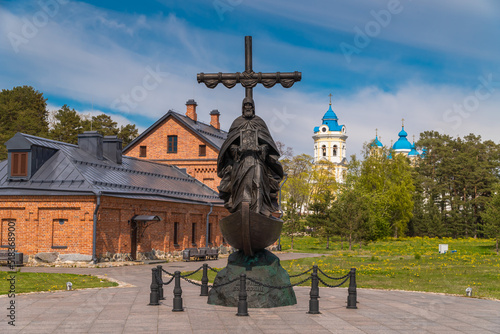 Russia. Leningrad region. May 29, 2022. Monument to the Monk Arseniy Konevsky on the island of Konevets. photo
