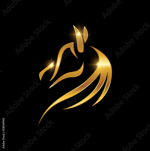 Golden Horse Head Line Logo Sign