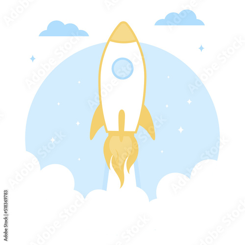 Rocket ship in a flat style.Vector illustration with flying rocket. Space rocket launch. Project start up and development process. Innovation product,creative idea. Management. Vector © NK