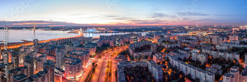 Saint Petersburg  Russia large aerial panoramic view at night