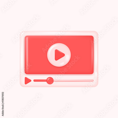 3d video player template with play button. the concept of watching a video or live broadcast. vector illustration isolated on white background.