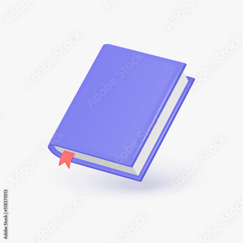 3d book icon with red bookmark in realistic style. hardcover book. the concept of learning or gaining knowledge. vector illustration isolated on white background.